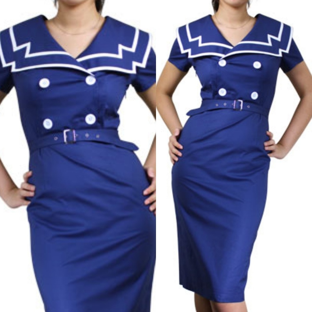 ❤️ Plus Size Pin Up Sailor Pencil Dress - Picture 3 of 5